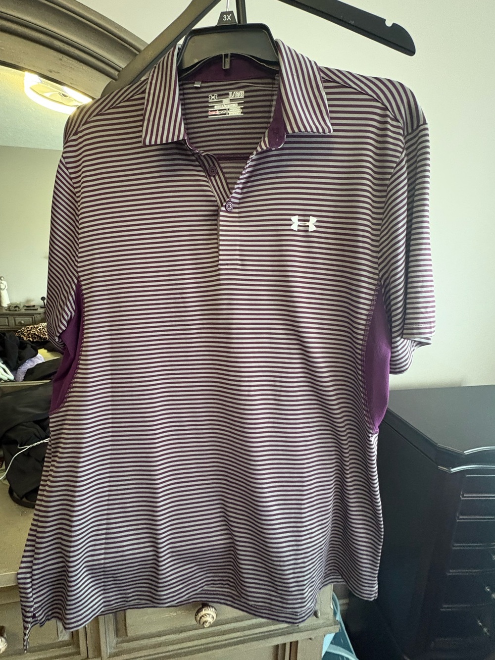 Under Armour Men’s Maroon and White Striped Polo